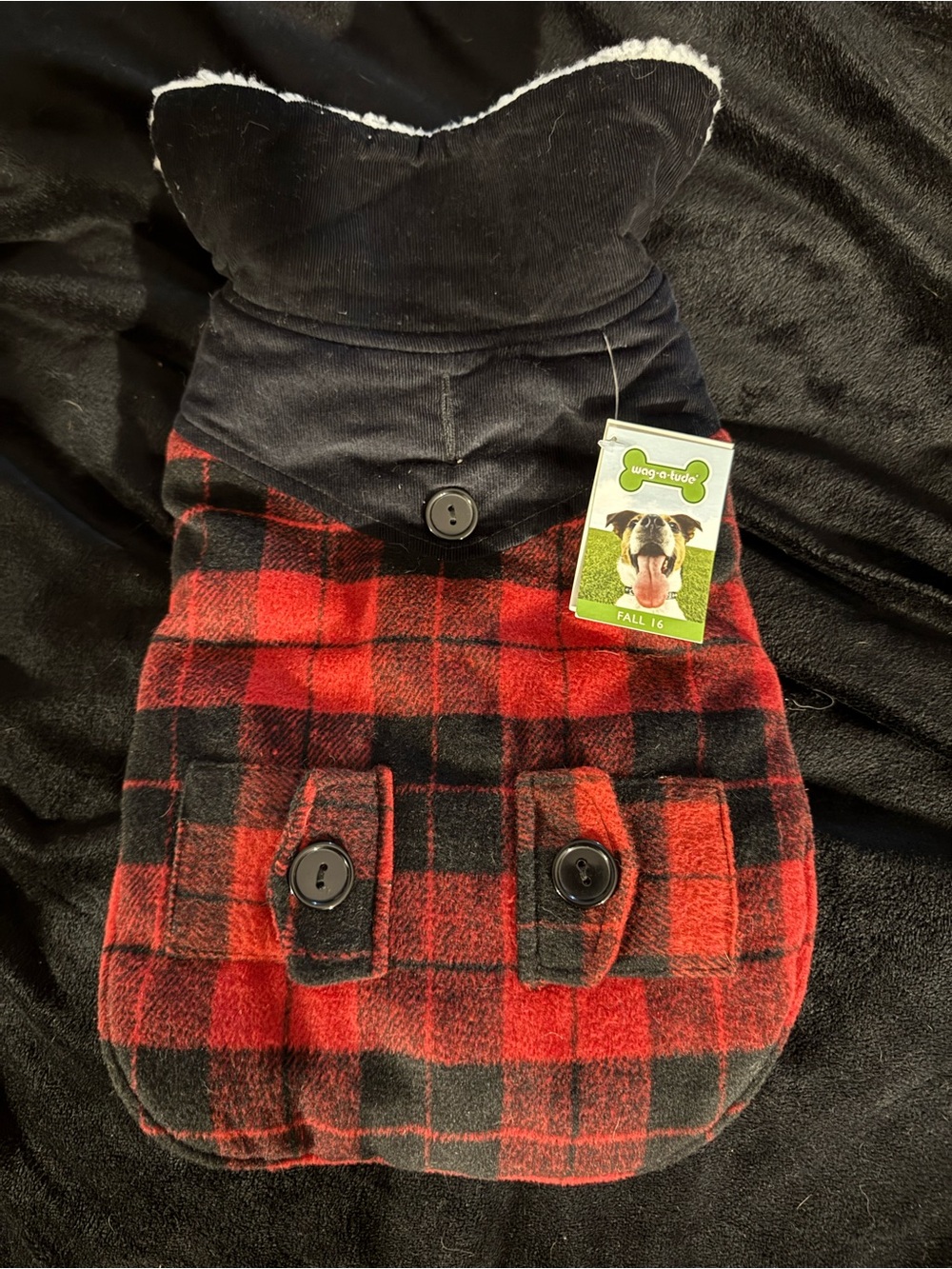 Wag-A-Tude Red & Black Plaid Dog Coat with Hood For Smaller Dog